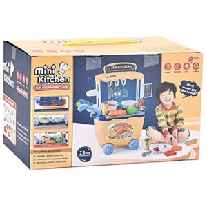 Mini Kitchen Play <b>Trolley</b> 28 Piece <b>Toy</b> Cooking Set For Kids Role Play - Product Image 6