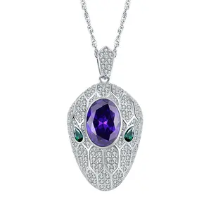 S925 perfect silver simulation purple orchid zirconium creative main stone 10 * 14 snake pendant necklace