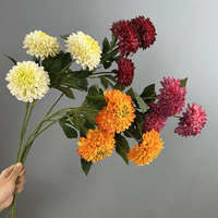 Spray de dahlias artificiels en pompon de 64 cm, fausses fleurs de dahlias en boule bordeaux, rose, orange, crème pour la décoration de la maison, des mariages et des vases