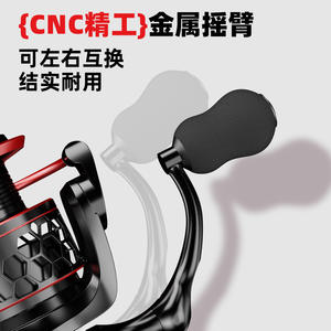 รอกตกปลาโลหะทั้งหมด แบบหมุนมือขวา สำหรับตกปลาทะเลและตกปลาหิน พร้อมด้ามจับสีแดงและดีไซน์รังผึ้ง - Product Image 2