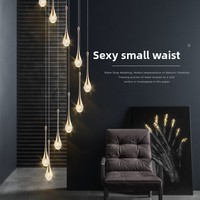 Lustre d'escalier moderne et minimaliste, design créatif à lumière douce, en alliage d'aluminium, LED à trois couleurs, intensité variable, longue suspension pour