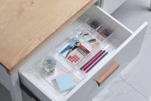 13PCS Clear <strong>Plastic</strong> Desk <strong>Drawer</strong> Organizers <strong>Set</strong>, 5-Size Versatile Bathroom and Vanity <strong>Drawer</strong> Organizer Trays, Storage for Makeup - Product Image 6