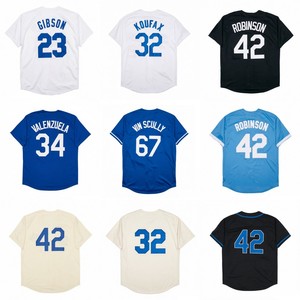 Maillots de baseball vintage pour hommes, style cousu, 23 Kirk Gibson, 32 Sandy Koufax, 42 <span class=keywords><strong>Jackie</strong></span> <span class=keywords><strong>Robinson</strong></span>, 34 Fernando Valenzuela, tailles S-3XL - Product Image 1