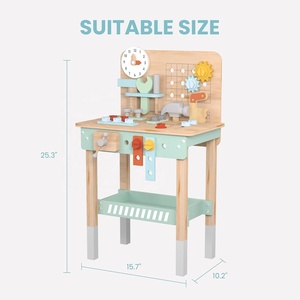 Banc d'outils moderne en bois pour enfants Yuyi Brown avec perceuse électrique, tiroirs de rangement et plateforme, établi de jeu pour <span class=keywords><strong>atelier</strong></span> - Product Image 2