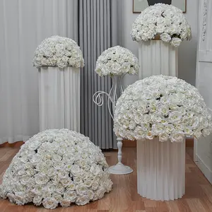 ขายส่งดอกไม้สีขาวตกแต่งงานแต่งงานตารางกลางประดิษฐ์สีขาว Rose ดอกไม้ที่สมจริง Ball Centerpieces Weddi