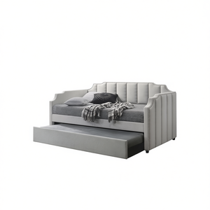 เตียงนอนผ้ากำมะหยี่สีเทาโดฟพร้อมเตียงเสริมแบบมีล้อเลื่อน ขนาดเตียงคู่ เฟอร์นิเจอร์ห้องนั่งเล่นสุดหรู - Product Image 1