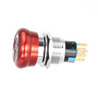 Bouton poussoir d'arrêt d'urgence 19 mm, tête champignon rouge, verrouillable, 2NO, 6 broches, robuste, pour panneau de commande de voiture et camion