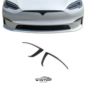 모델 S 차체 외부 부가 기능 액세서리 테슬라 모델 S 2021-2022 용 실제 탄소 섬유 앞 범퍼 카나드 흡기 통풍구