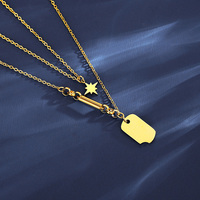Collier double couche en acier inoxydable 316L plaqué or PVD 18 carats, étanche, avec pendentif plaque gravable personnalisable, bijoux