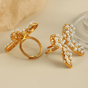 Bowknot <b>Stud</b> <b>Earrings</b> Stainless Steel Pearl Zircon 18K Gold Plated Party Jewelry Fashion Accessories - Product Image 2