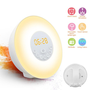 Sunrise Alarm <b>Clock</b> <b>Led</b> Night Light Round Usb Powered With Fm Radio And Manual Button Control For Bedside Use - Product Image 4