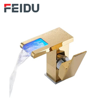 Robinet mélangeur de lavabo moderne FEIDU en laiton à trou unique avec LED et cascade à 3 couleurs changeantes pour projets résidentiels et hôteliers