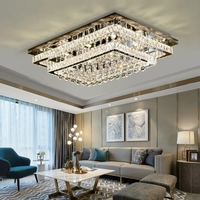 Lustre moderne de luxe rectangulaire certifié CE, avec boules de cristal K9, pour salon