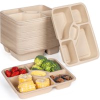 Assiettes et bols jetables écologiques en bambou avec couvercle, vaisselle pour fêtes, emballages pour la restauration rapide