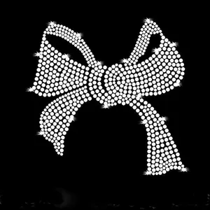 Mais Popular Cristal Bowknot Bling Etiqueta De Transferência De Calor Hot Fix Lantejoula Lantejoula Ferro Na Transferência Para Roupas