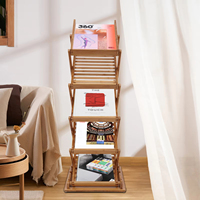 Porte-revues portable et léger, sur pied, pliable, 5 niveaux, en bambou, durable, moderne, pour salon