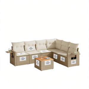 Beige Garden <b>Sofa</b> <b>Set</b> With Cushions UV Resistant PE Rattan Outdoor Furniture Contemporary Design - Product Image 1