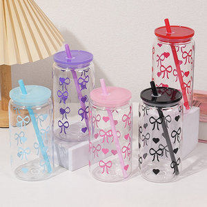 Vaso Reutilizable de Plástico Libre de BPA de 16 oz con Tapa y Pajita para Bebidas, con Diseño de Lazo, para Fiestas, para Beber Directamente - Product Image 6