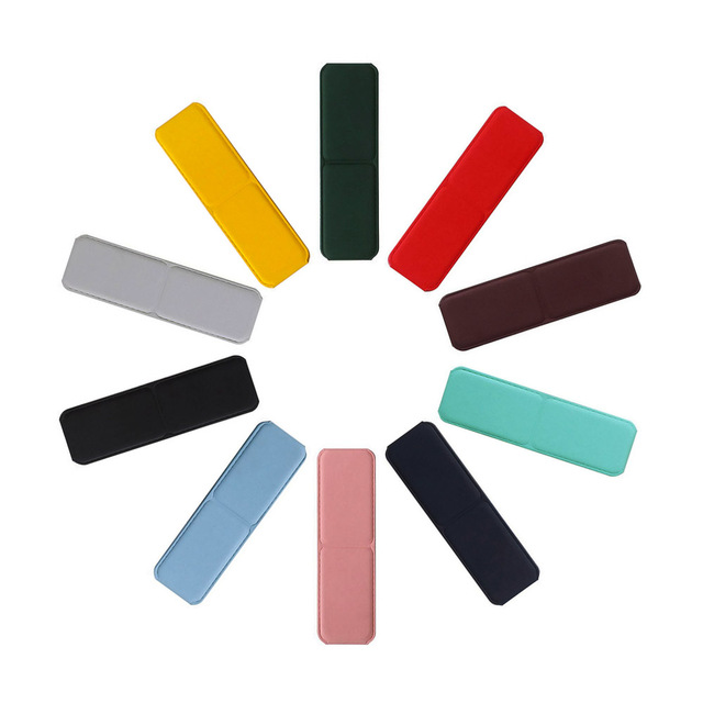 Colorful Ultra Thin Finger Grip Desktop Phone Case Stand Folding Magnetic PU Leather Mobile Cell Phone Holder