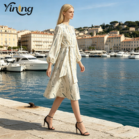 Robe élégante pour femme, en satin, à manches longues bouffantes, à motif floral, avec ceinture, collection printemps, vente en gros d'usine OEM