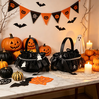 Keranjang Hadiah Halloween 21CM untuk Anak-Anak, Keranjang Trick or Treat, Keranjang Permen Halloween dengan Tema Labu, Hantu, dan Tengkorak