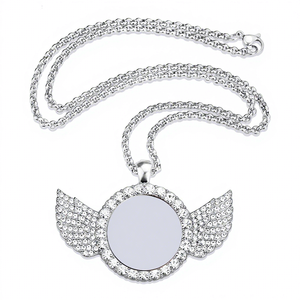 Grosir liontin perhiasan Hip Hop sayap malaikat polos sublimasi baja tahan karat berlian imitasi kalung jimat foto kustom - Product Image 1
