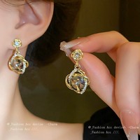 Anting Wanita Model Tetes Berlian Kristal Lapis Emas, Perhiasan Fashion Mewah Laris Grosir, Jarum Perak Serbaguna