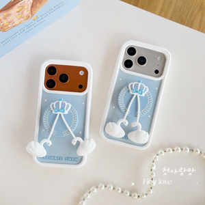 เคสโทรศัพท์ซิลิโคนรูปหงส์ประดับมงกุฎพร้อมสายคล้องมือสำหรับ iPhone 17 16 15 14 13 Pro Max  ฐานตั้งแบบยางน่ารัก - Product Image 2