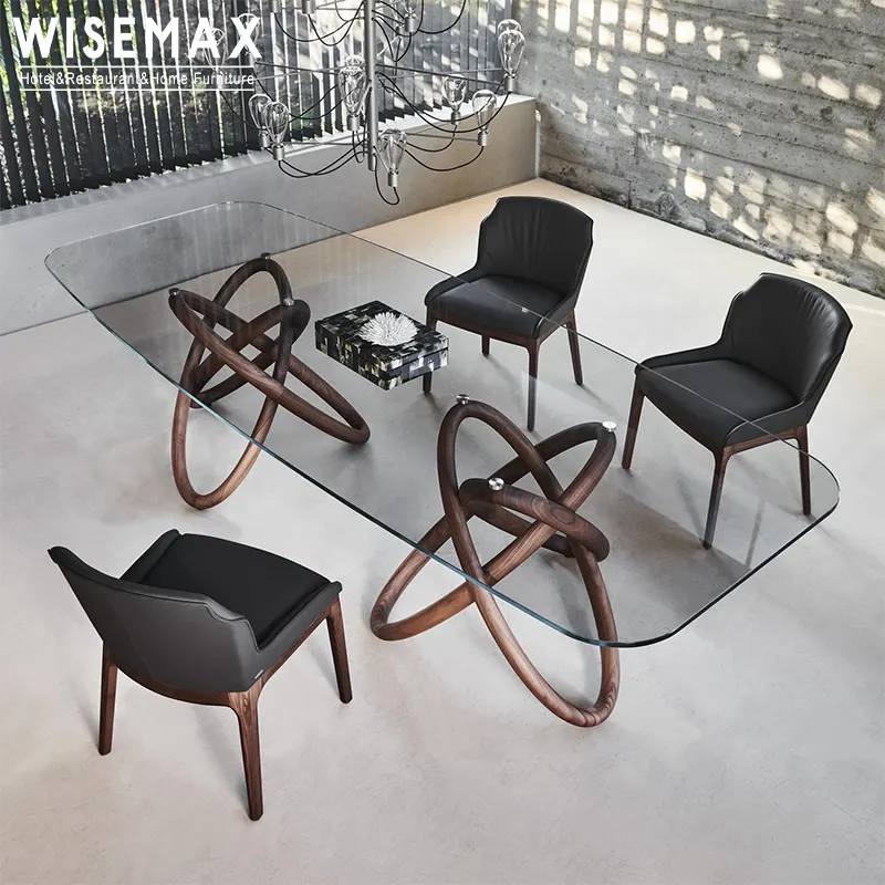 WISEMAX FURNITURE Italian Glass Dining Table With Circular Crisscross Design Base Design Modern Dining Room Furniture
