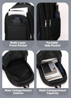 Sac à dos pour ordinateur portable résistant à l'eau pour homme, sac à dos de voyage multi-compartiments, possibilité de personnaliser le logo