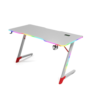 Scrivania da Gaming RGB a Forma di Z, Tavolo per Computer con Illuminazione LED, Scrivania in Fibra di Carbonio con Gancio per Cuffie e Portabicchieri - Product Image 1