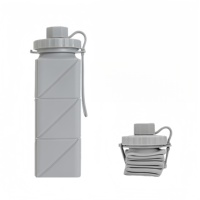 Bouteille d'eau pliable en silicone et plastique de qualité alimentaire, résistante aux hautes températures, pour le sport et les voyages en extérieur, 600 ml, vente en gros