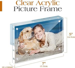 Cadre <span class=keywords><strong>photo</strong></span> magnétique horizontal double face 4x6, cadre transparent sans bordure, présentoir de bureau autoportant, cadre <span class=keywords><strong>photo</strong></span> magnétique en acrylique - Product Image 2