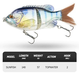 Cola de pelo de fibra de 2 secciones Bluegill Glide Bait Brush Tail 140mm <span class=keywords><strong>Sunfish</strong></span> Glide cebo de natación Topwater Lure - Product Image 3