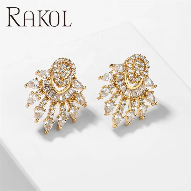 RAKOL EP5655-pendientes de circonia Sutd chapados en oro de 18k para mujer, joyería de fiesta con diamantes de imitación, regalo