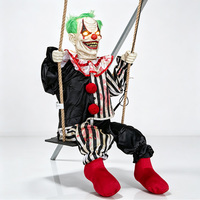 Clown animatronique grandeur nature à bascule, accessoire d'Halloween, décoration effrayante électrique et mobile, yeux LED, son, maison hantée, acier, plastique
