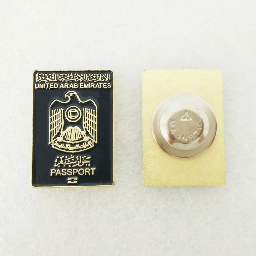 manufacturer wholesale United Arab Emirates UAE AE passport design rectangular metal stamping square magnetic badge label pin