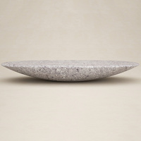 Table basse en marbre terrazzo gris, profil bas, ovale concave, table à thé en pierre, design de villa, bureau central, maison de rêve