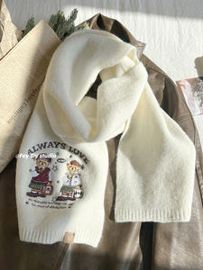 Nueva bufanda <span class=keywords><strong>de</strong></span> punto <span class=keywords><strong>de</strong></span> oso pequeño estilo <span class=keywords><strong>Academia</strong></span> <span class=keywords><strong>de</strong></span> bordado coreano para mujer, cálida y versátil en otoño e invierno, estilo japonés - Product Image 2