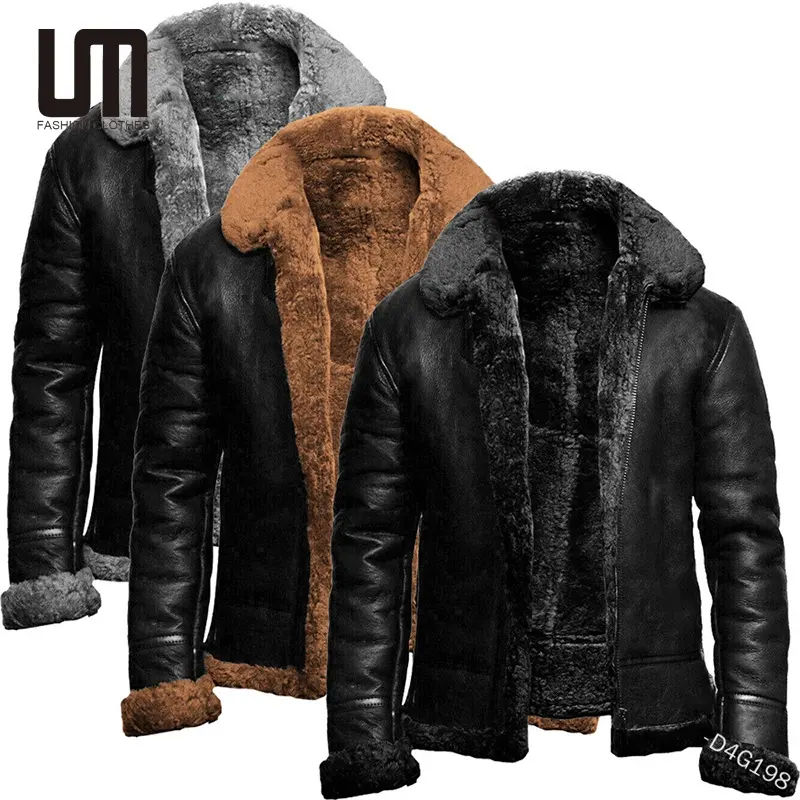 Liu Ming neues Design Winter Herren warmer dicker Pelzwolle langer Mantel Leder Übergröße Jacke