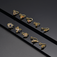 Faux Piercing en Acier Inoxydable Inoxydable Coeur Étoile Zircon Bijou de Nez Clipsable Charnière Jolis Anneaux de Nez Dorés pour Femmes