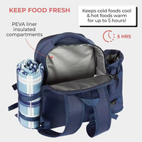 Sac à dos de pique-nique noir personnalisé en usine BSCI sac isotherme en polyester avec fermeture à glissière pour 4 personnes pour les pique-niques