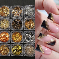12 boîtes de papier métallisé doré argenté, flocons d'autocollants en aluminium irréguliers, paillettes, paillettes métalliques, paillettes pour la décoration de la manucure