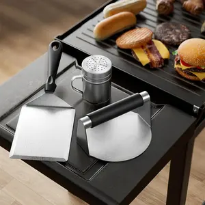 Kit di 3 Utensili <span class=keywords><strong>per</strong></span> <span class=keywords><strong>Hamburger</strong></span>: Pressa, Spargispezie e Spatola in Acciaio Inox <span class=keywords><strong>per</strong></span> BBQ e Griglia - Product Image 4