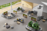 Modulares öffentliches Lounge-Sofa mit geraden und geschwungenen Modulen für Bürogebäude, Ausstellungshallen, Wartebereiche und kommerzielle Projekte