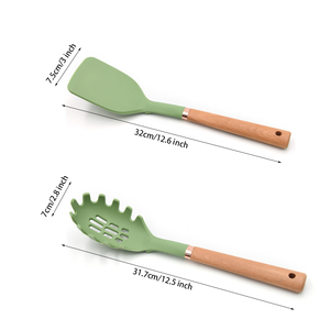 13 ustensiles de cuisine en silicone avec manche en bois, support en <span class=keywords><strong>plastique</strong></span>, <span class=keywords><strong>pince</strong></span> alimentaire, louche à soupe, cuillère à <span class=keywords><strong>spaghetti</strong></span>, fouet à œufs, spatule à crème - Product Image 3