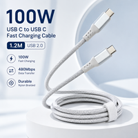 Câble USB C vers USB C 1,2 m 100 W PD, charge rapide 5 A, câble de données USB 2.0 Type C tressé en nylon, OEM ODM en gros
