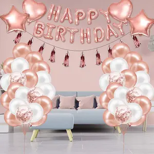 Yüksek kaliteli yaratıcı gül altın doğum günü partisi pullu püskül arka plan dekorasyon balonu kombinasyonu seti