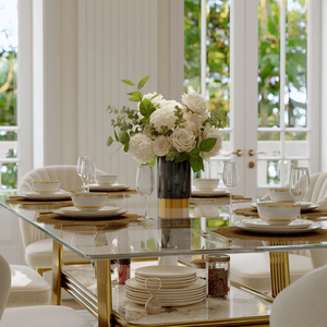 Table <span class=keywords><strong>à</strong></span> manger rectangulaire moderne de luxe avec plateau en verre de 71 pouces, design <span class=keywords><strong>à</strong></span> rangement ouvert pour un espace domestique bien rangé, convient <span class=keywords><strong>à</strong></span> 4-6 personnes - Product Image 3