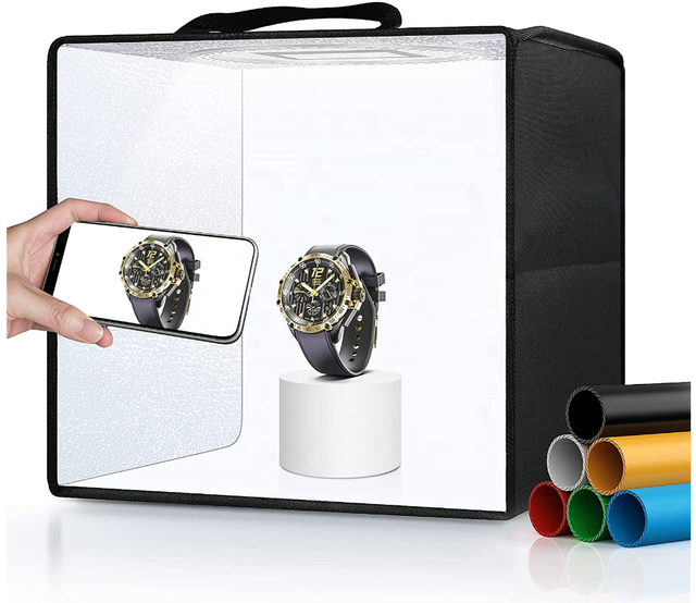30 CM Portable Photo Studio Light Box Dimmable Shooting Tent Kit with 112 LED Lights 6 PVC Backdrops for Jewelry and Small Items